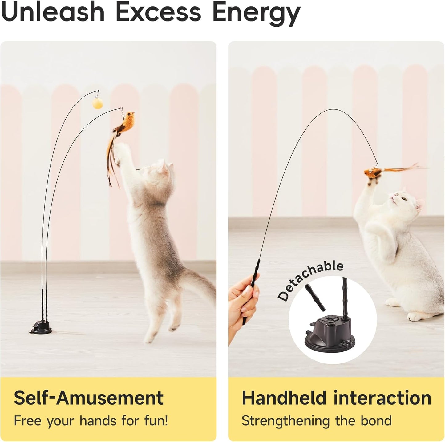 Interactive Wand Toy With Suction Cup For Cats